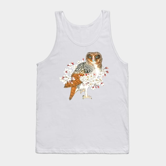 Owl and Cherry Flowers Tank Top by CatyArte